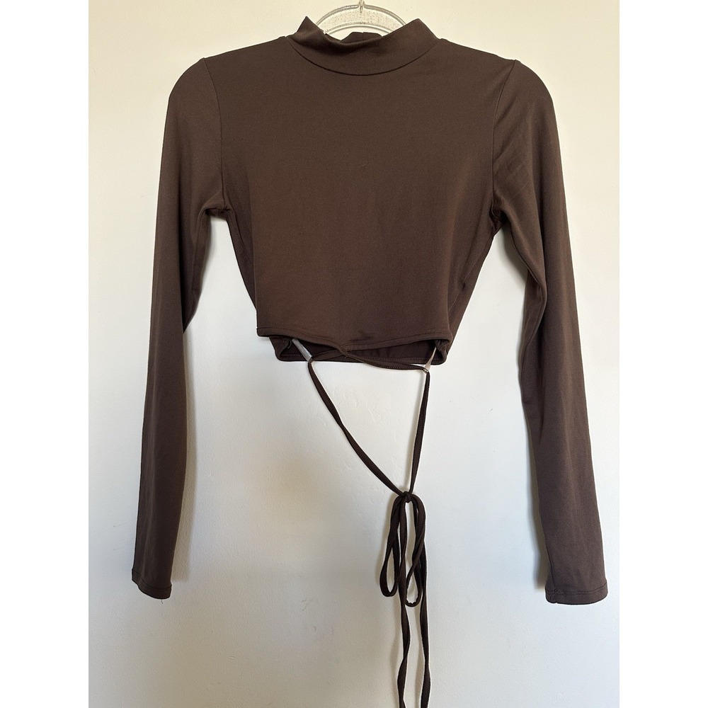 Ambiance Apparel Women Brown Solid Cropped Long Sleeve Top Women S‎ Party School